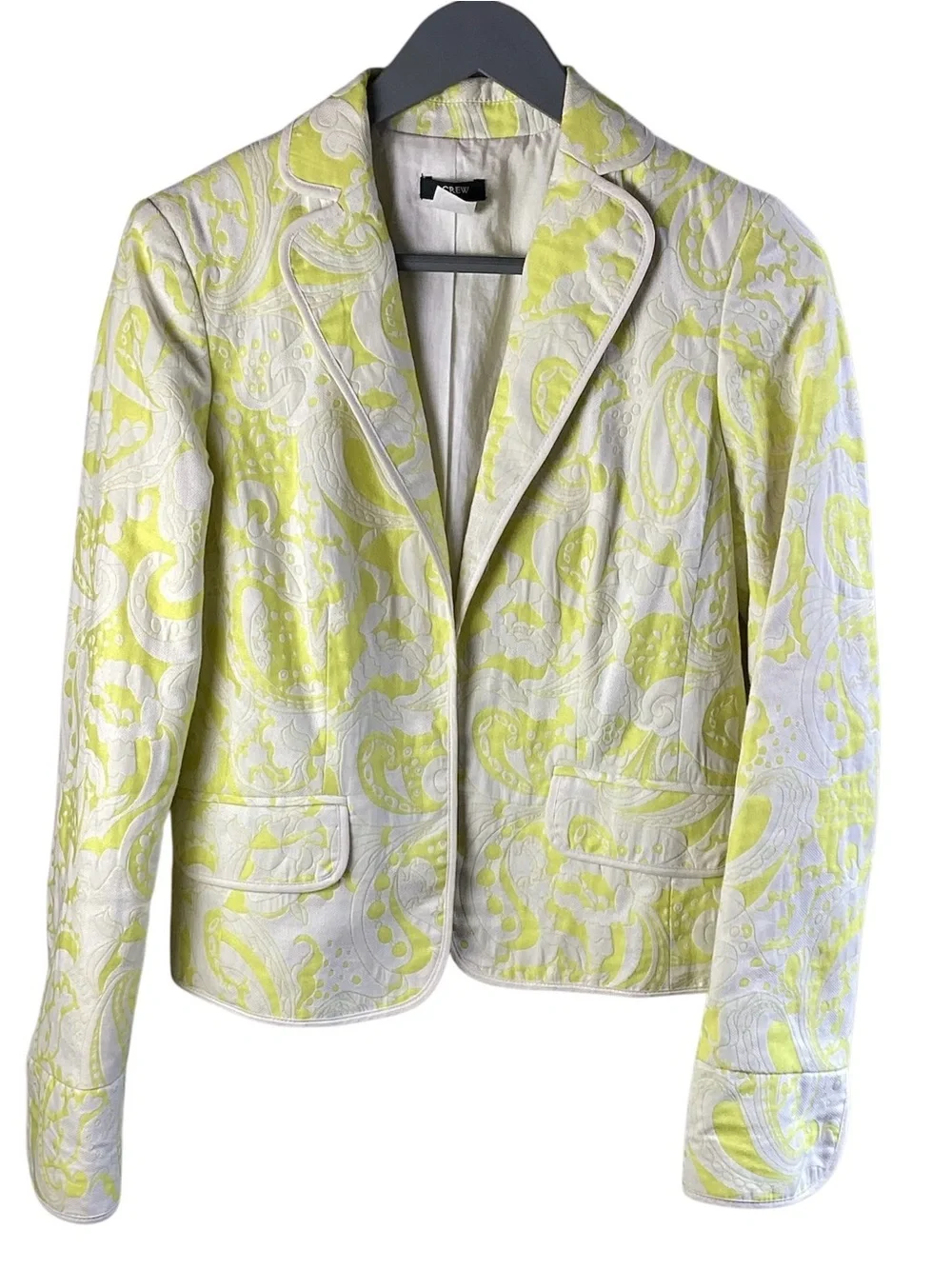 J. Crew Lime Paisley Jacquard Blazer linen blend